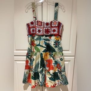 Farm Rio Crochet Floral Patchwork Mini Dress Size Medium NWT Anthropologie Boho